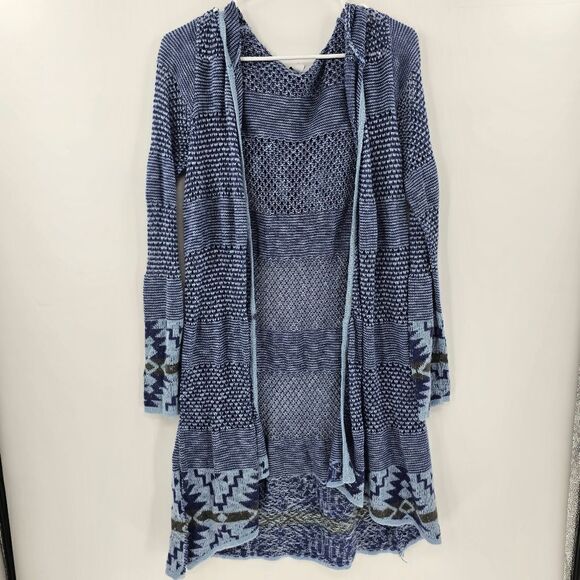 Great northwest indigo cardigan tribal print mosaic blue medium - Picture 1 of 4
